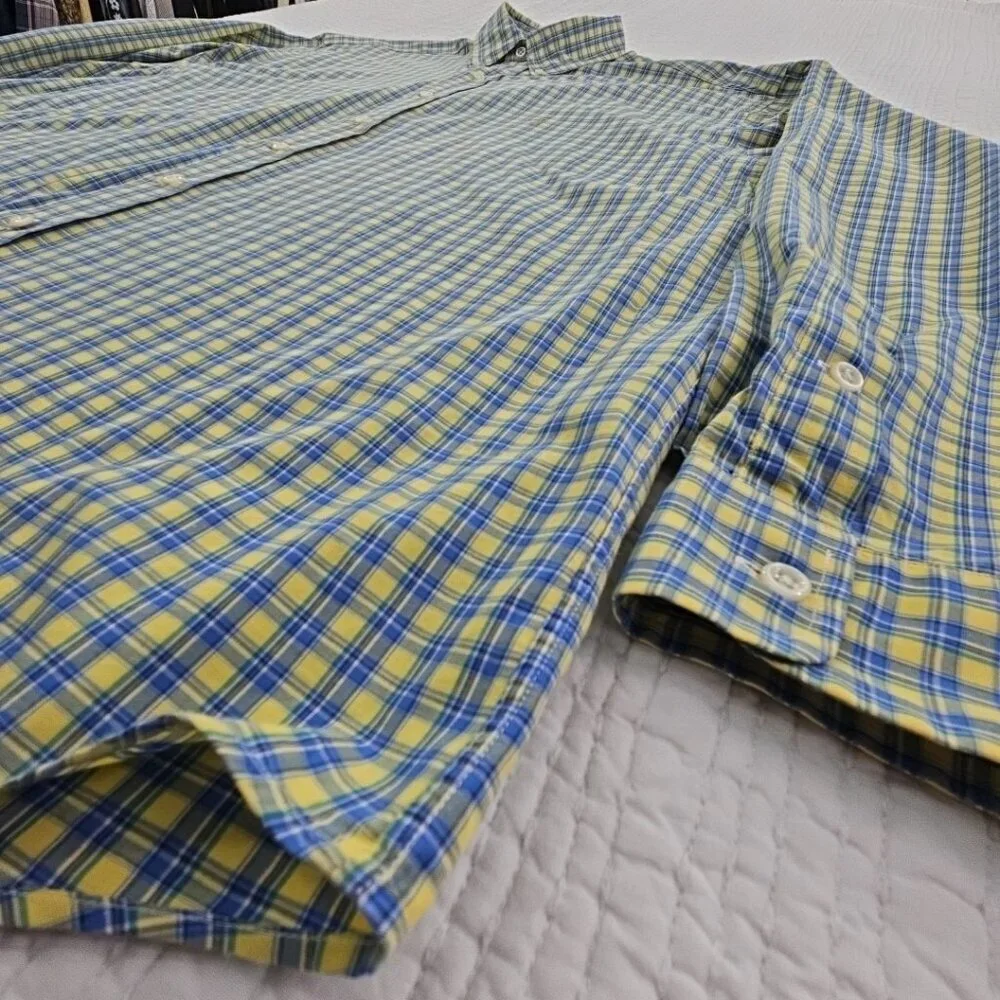 Ralph‎ Lauren Blake Shirt Men's L Yellow Blue Check 100% Cotton EUC Classic LS